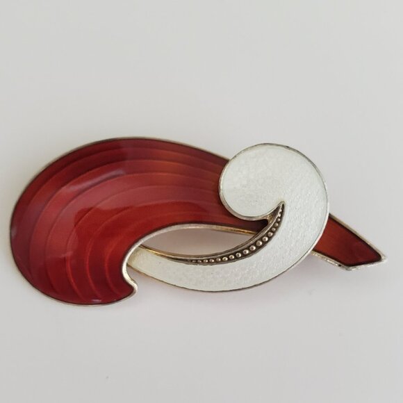 RARE* ALBERT SCHARNING Norway Guilloche Enamel Sterling Silver Modernist Brooch - Picture 1 of 7